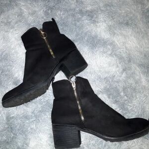 George Black Ankle Booties with Gold Side Zipper